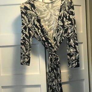 CAbi knit wrap dress in fern print